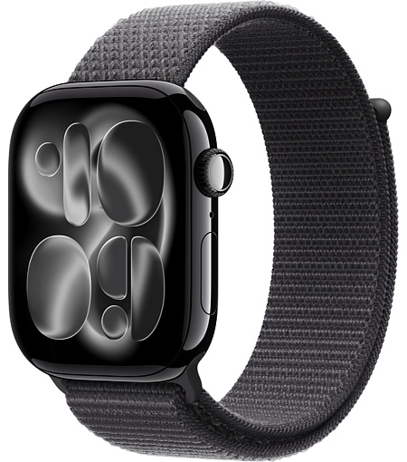 Apple Watch Series 11 42mm, Jet Black Aluminum Case with Sport Loop Dark Gray